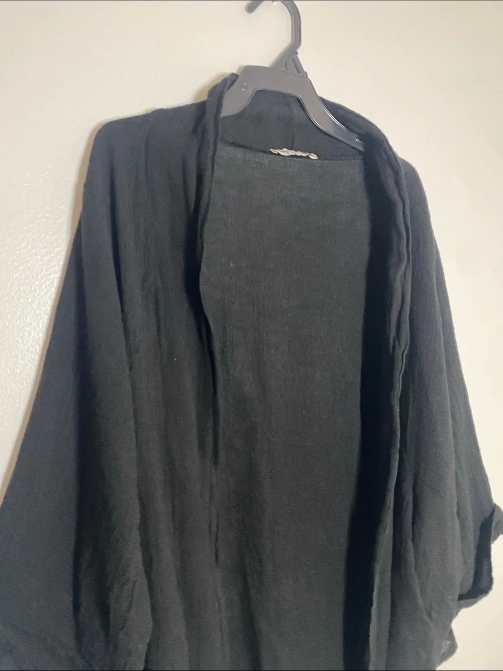 Meo Meli Cardigan One Size Black Linen Blend Open Front Slouchy Lagenlook